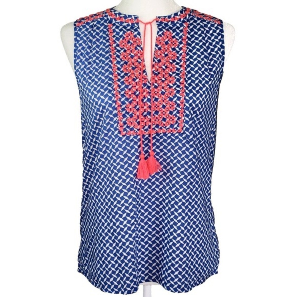J Crew Printed Embroidered Sleeveless Top